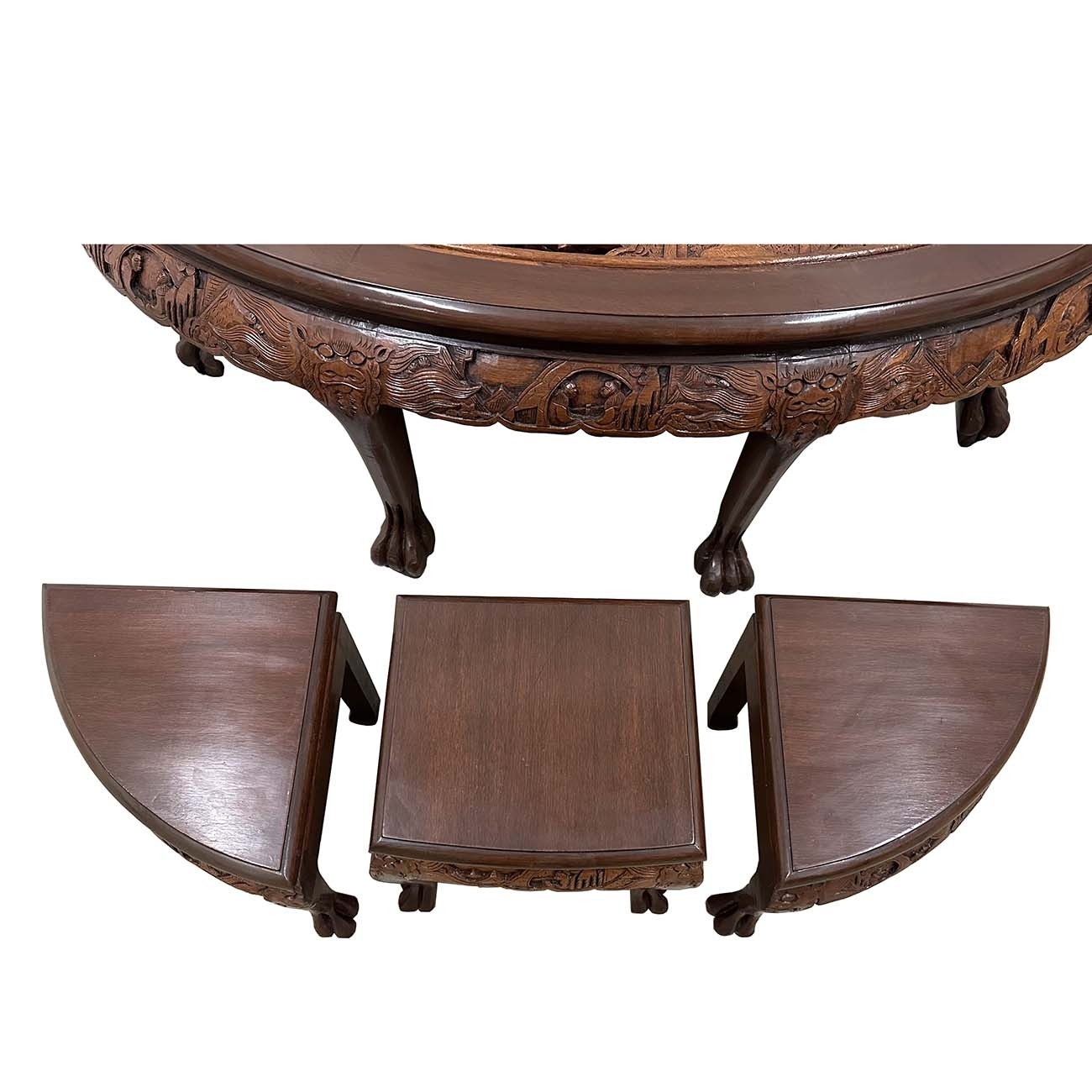 Oriental hand carved oval coffee table with 6 stools online