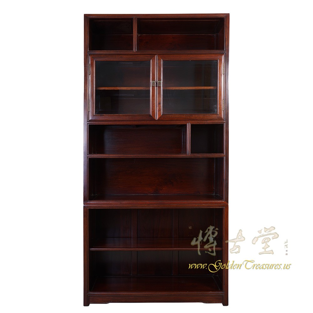 Chinese Antique Rosewood Book Cabinet with Glass Door compartment/Display Shelves 16LP87