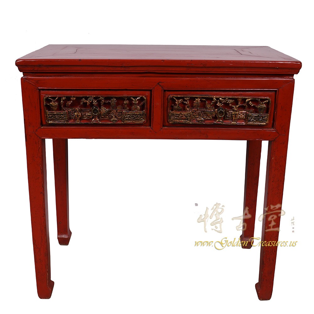 Chinese Antique Carved Red Lacquered Zhejiang Entry Table 17LP32
