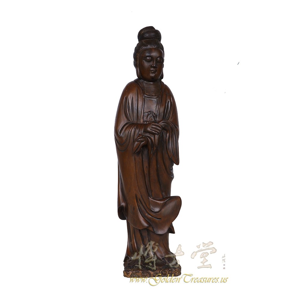 Chinese Antique Wood Carved Kwan Yin Statuary 18LP07