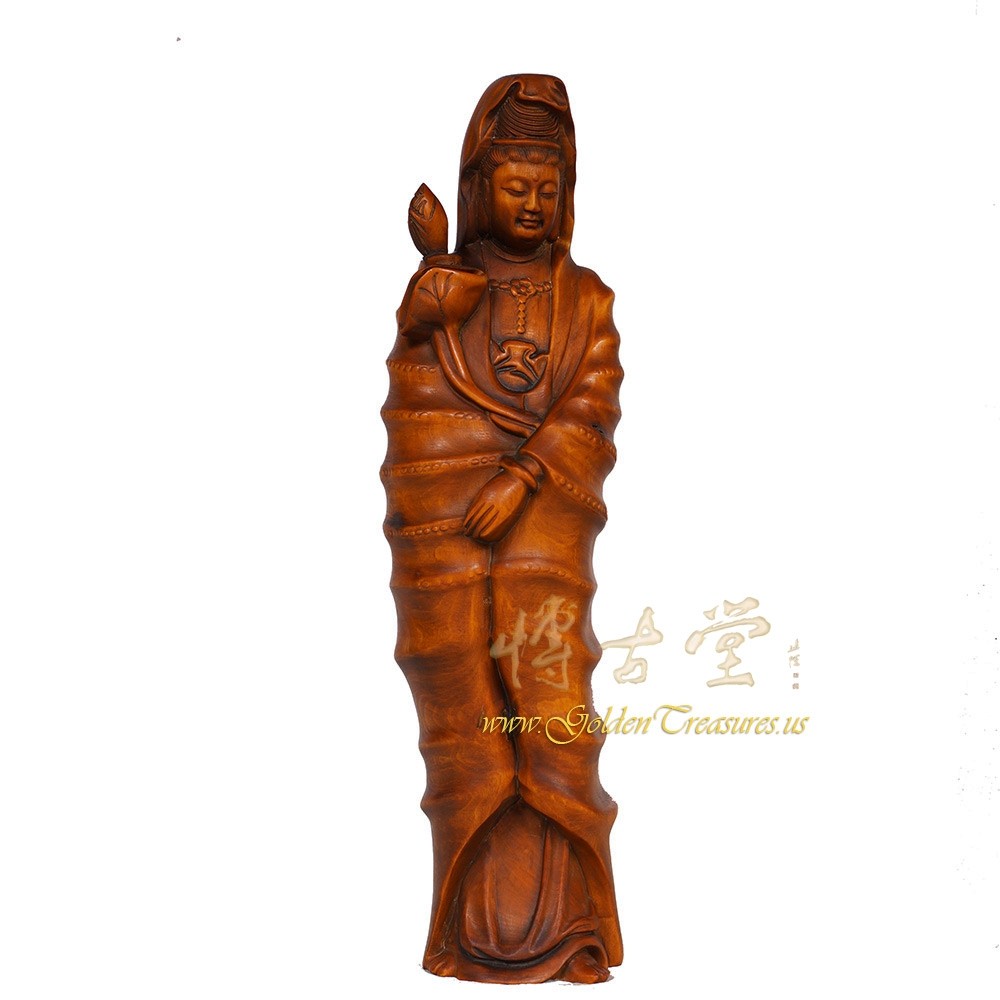 Vintage Chinese Wood Carved Kwan Yin Statuary 18LP08