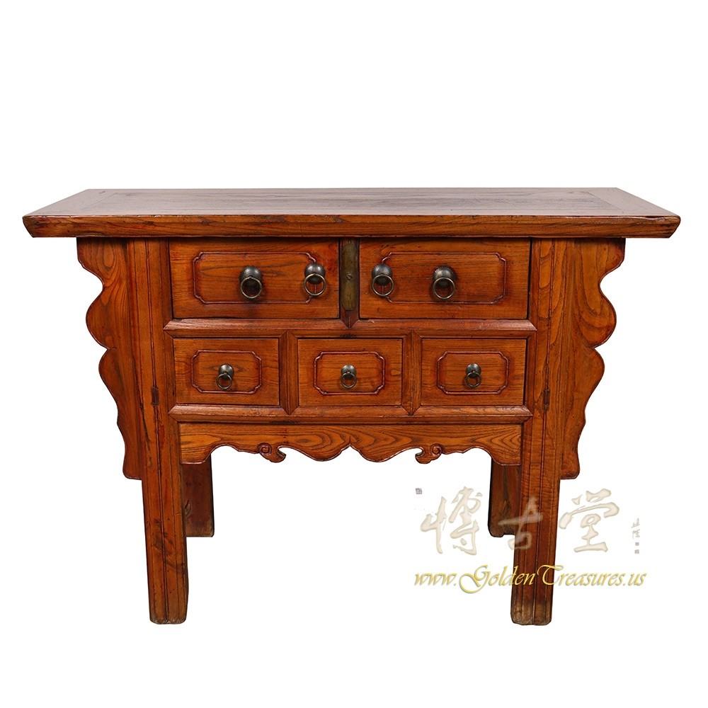 Chinese Antique Carved 5 Drawers Shan Xi Console Table
