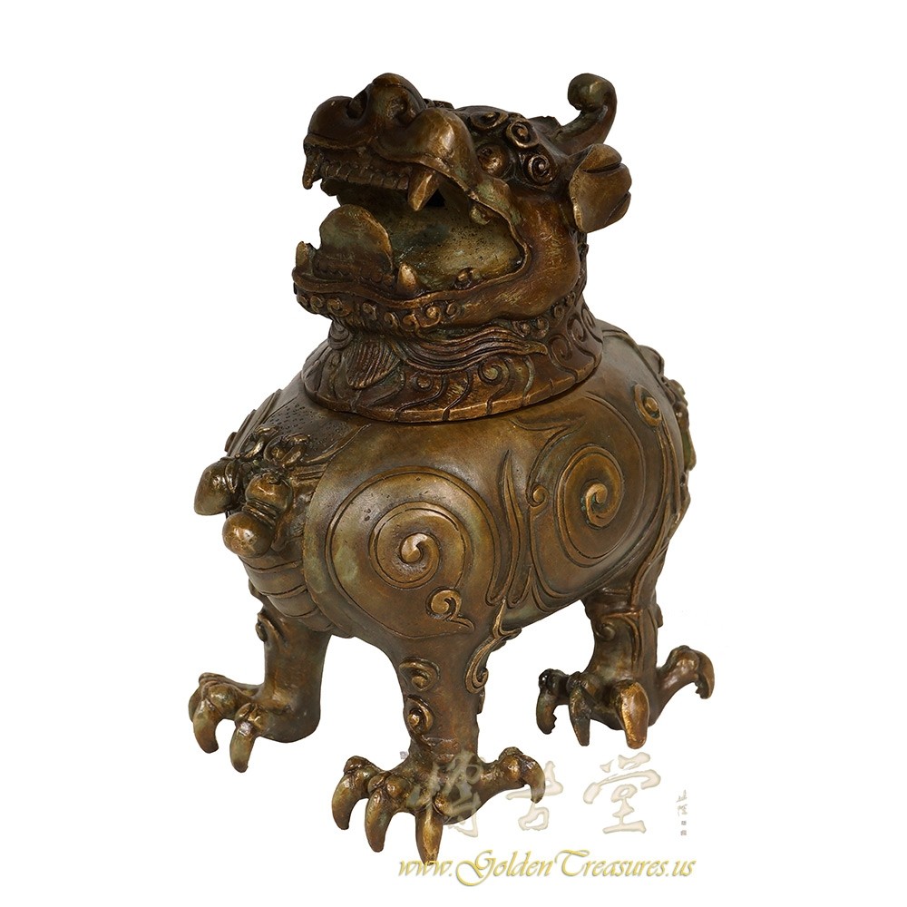 Vintage Chinese Bronze Foo Dog Incense Burner