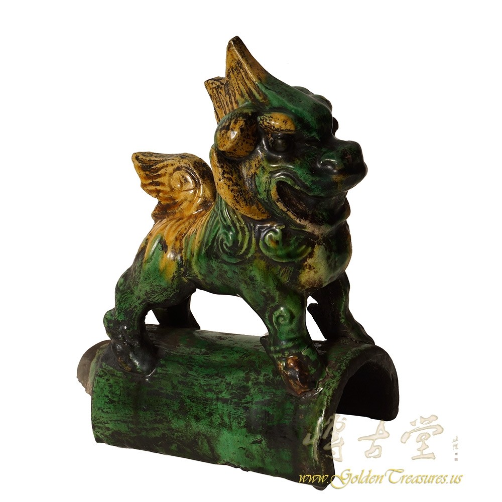 Vintage Chinese Glazed Ceramic Dragon Roof Tile