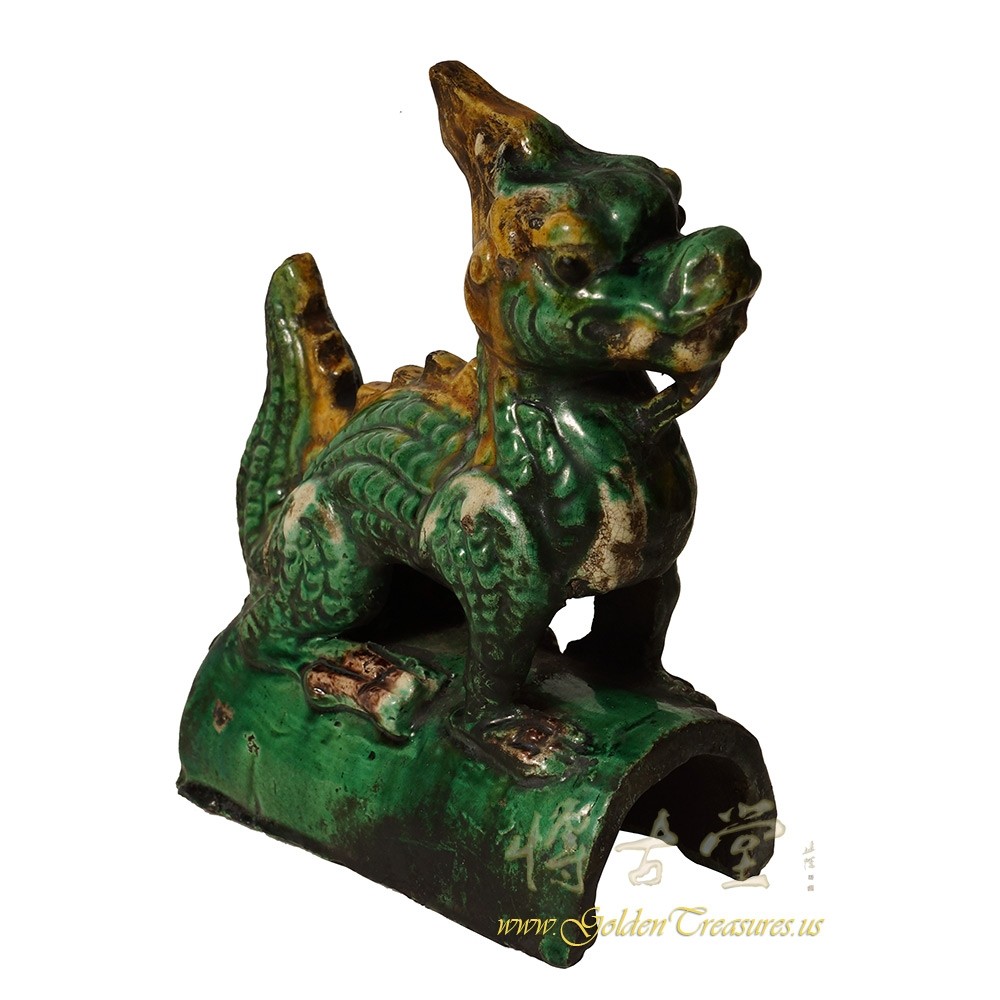 Vintage Chinese Glazed Ceramic Dragon Roof Tile