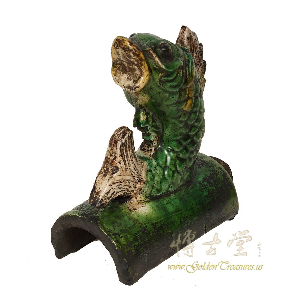 Vintage Chinese Glazed Ceramic Fish Roof Tile