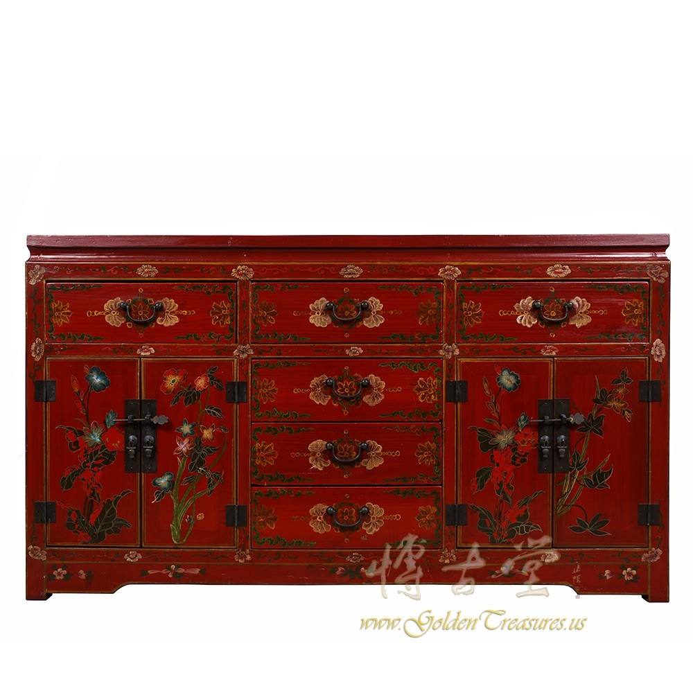 Vintage Chinese Painted Red Cabinet/Buffet Table 18LP33