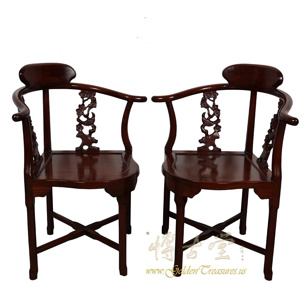 Vintage Chinese Carved Rosewood Corner Chair- Pair 18LP61
