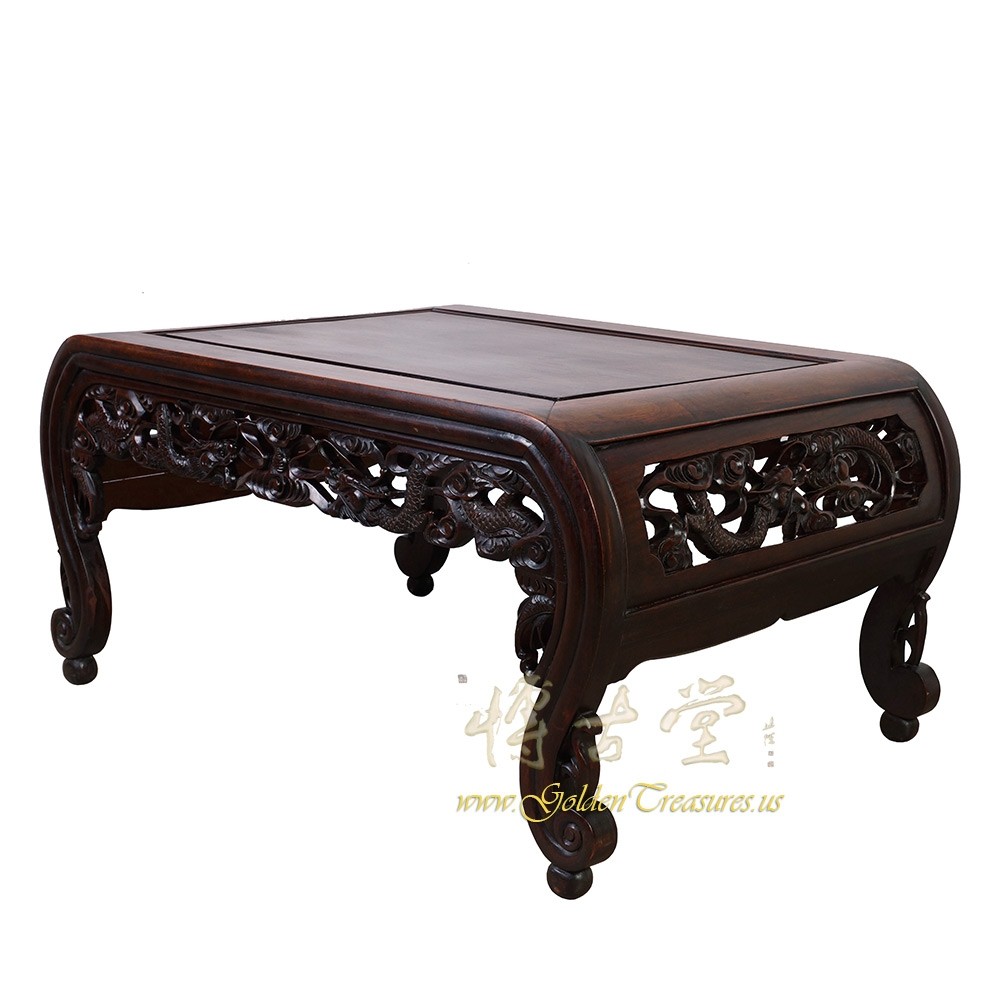 Chinese Antique Rosewood Carved Dragon Coffee Table
