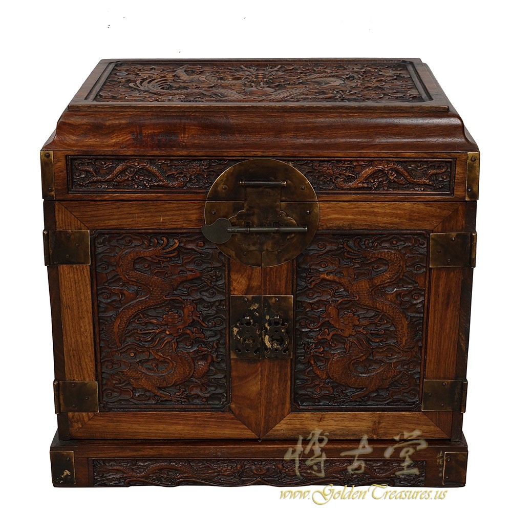 Antique Chinese Carved Rosewood Jewelry Box