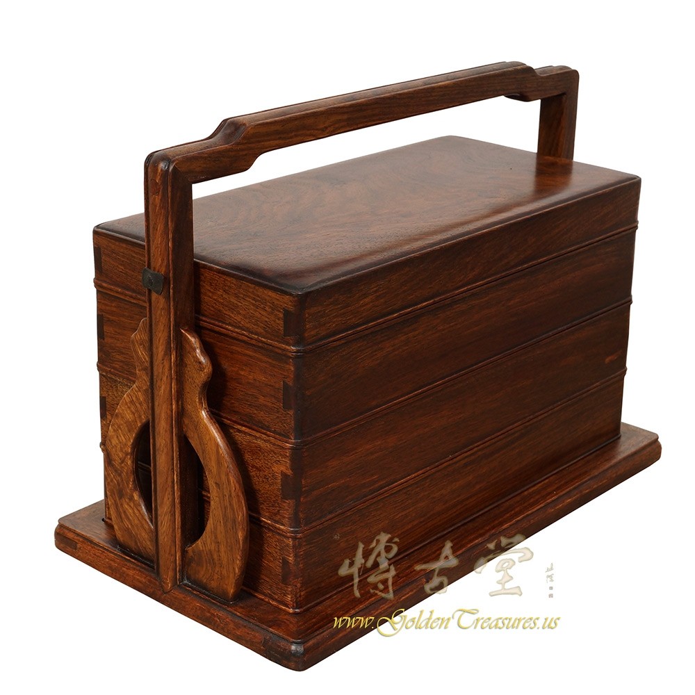 Antique Chinese Rosewood Hand Craft Lunch Box