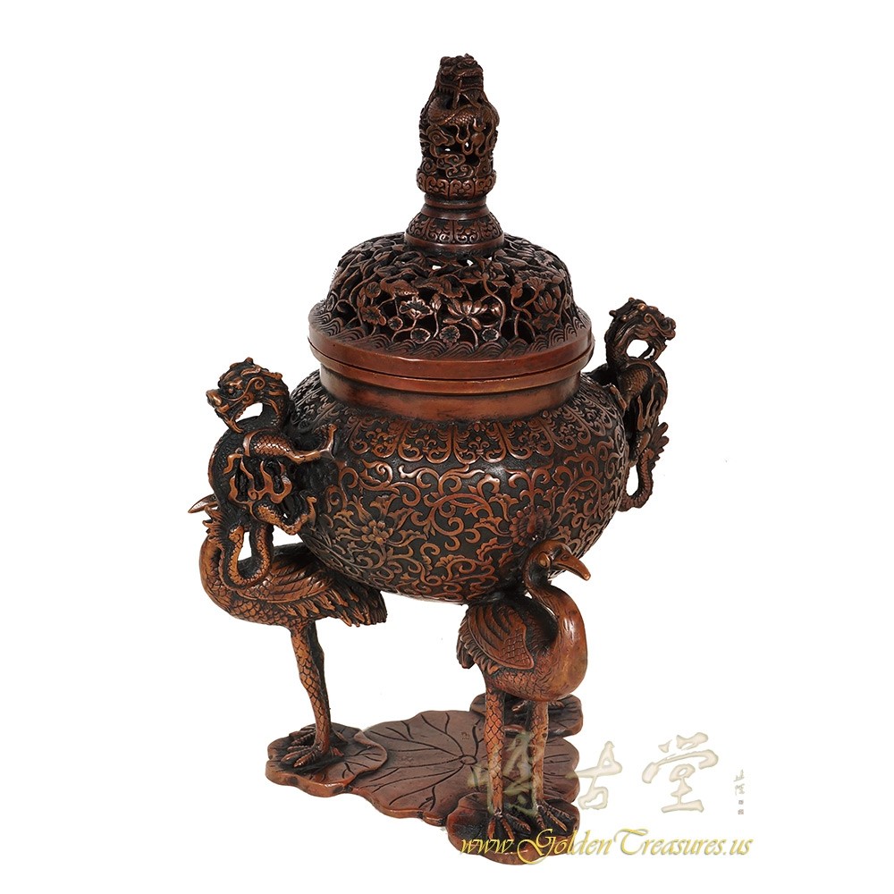 Chinese Antique Carved Bronze Incense Burner 