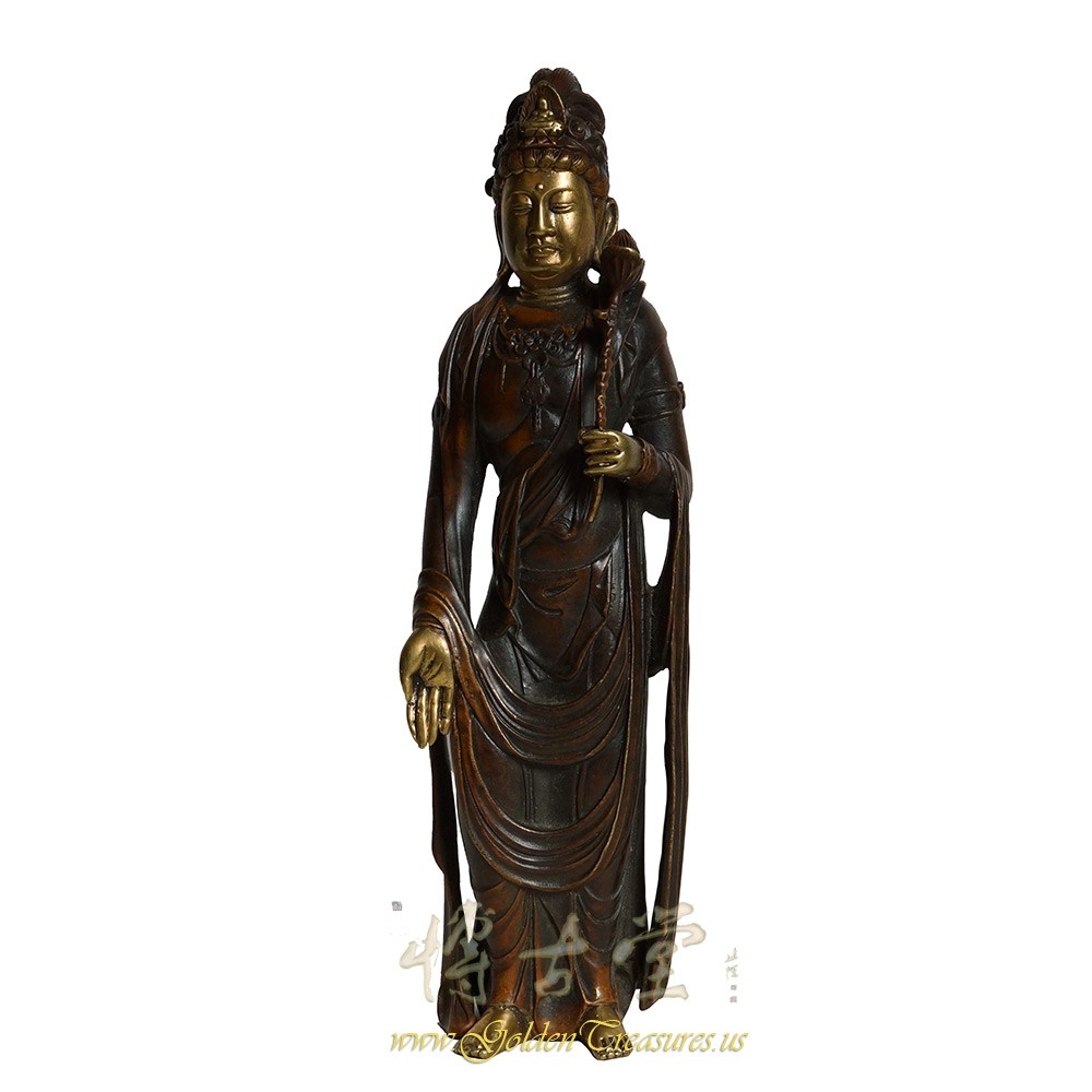 Chinese Antique Carved Bronze Kwan Yin Statuary