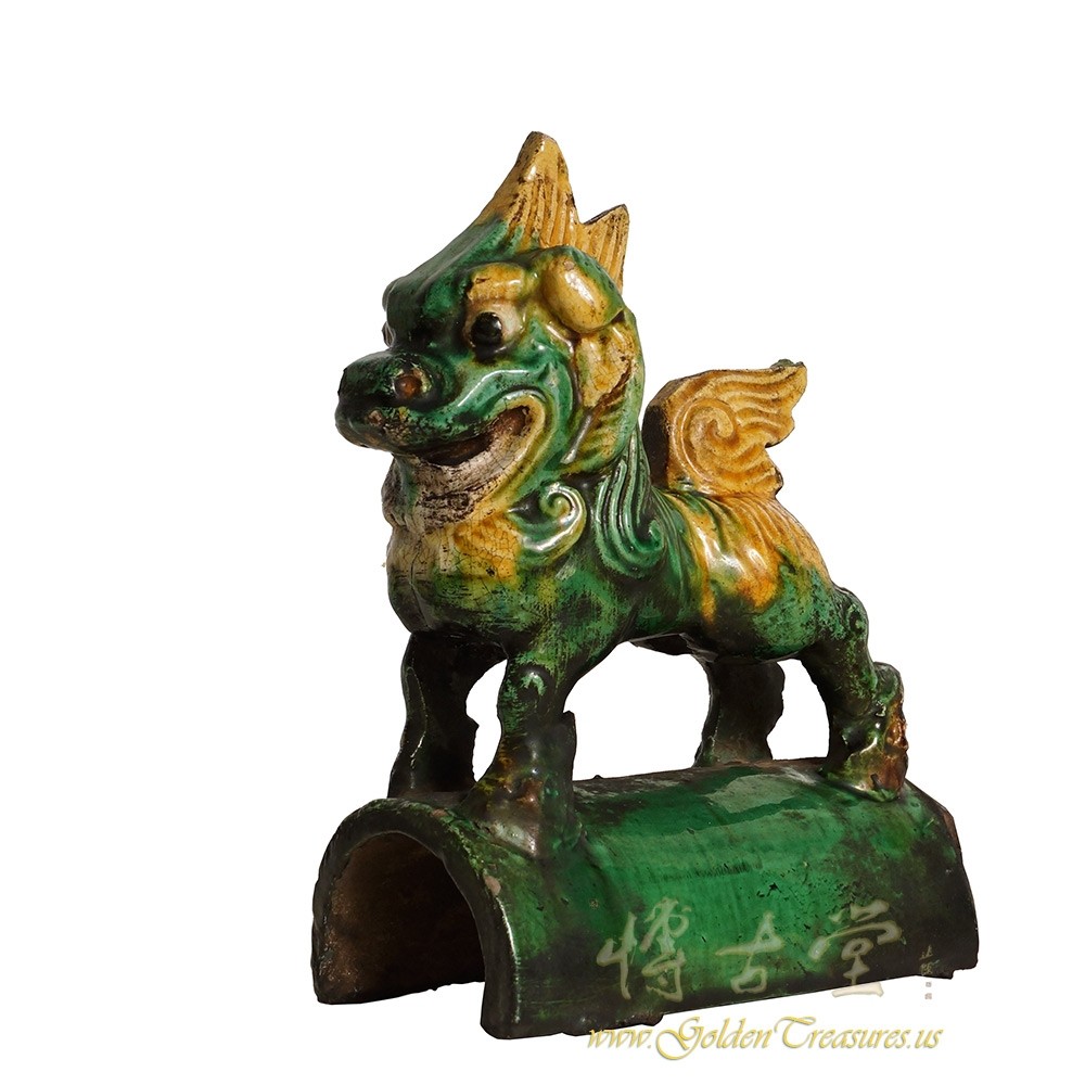Vintage Chinese Glazed Ceramic Dragon Roof Tile