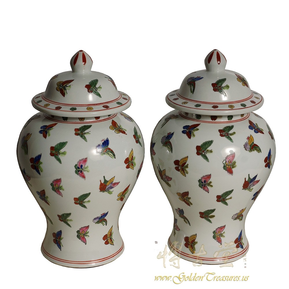 Antique Chinese Famille-Rose Porcelain Ginger Jar - Pair 