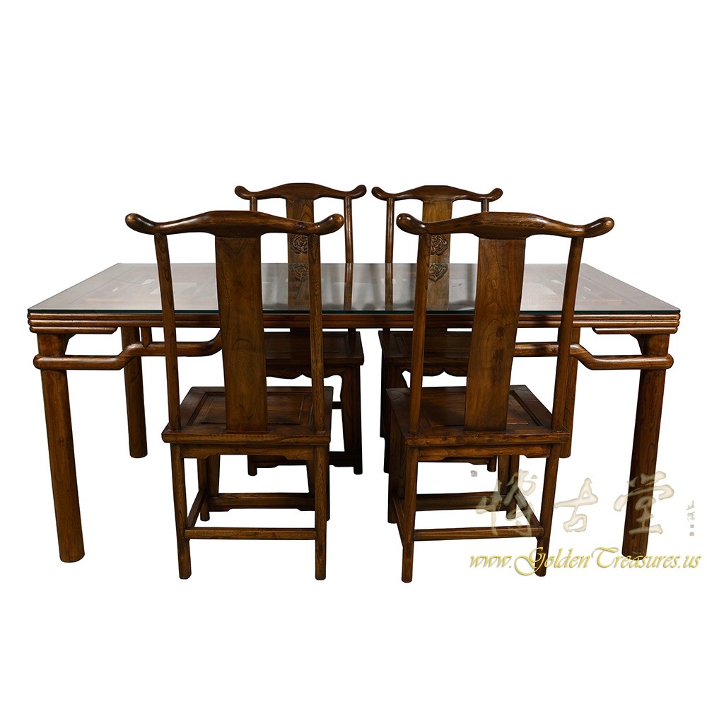 Chinese Antique Carved Dining Table w/4 Chairs set