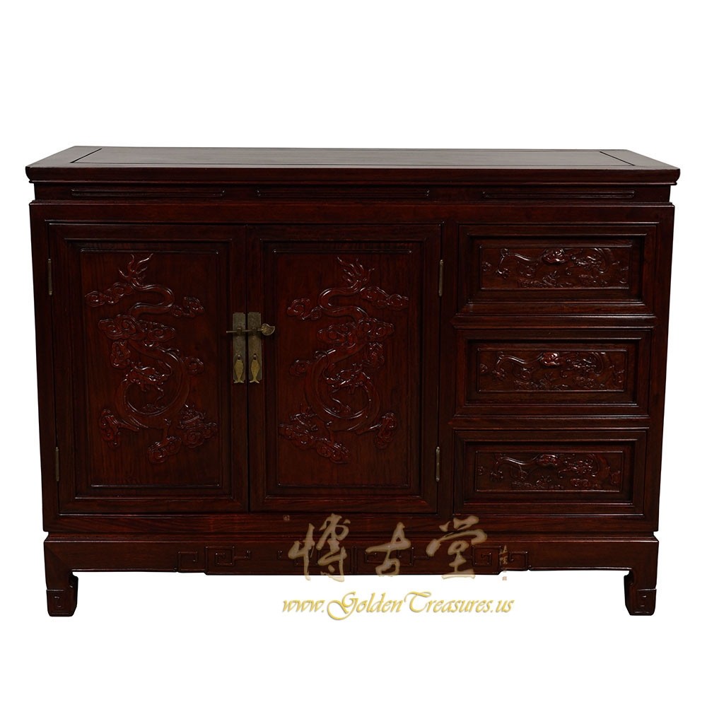 Vintage Chinese Rosewood Dragon Sideboard Buffet Table 