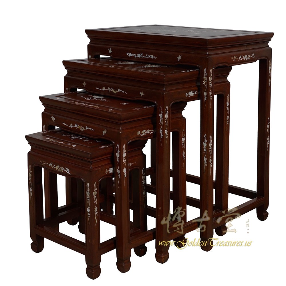 Antique Chinese Rosewood MOP Inlayed Nesting Table Set