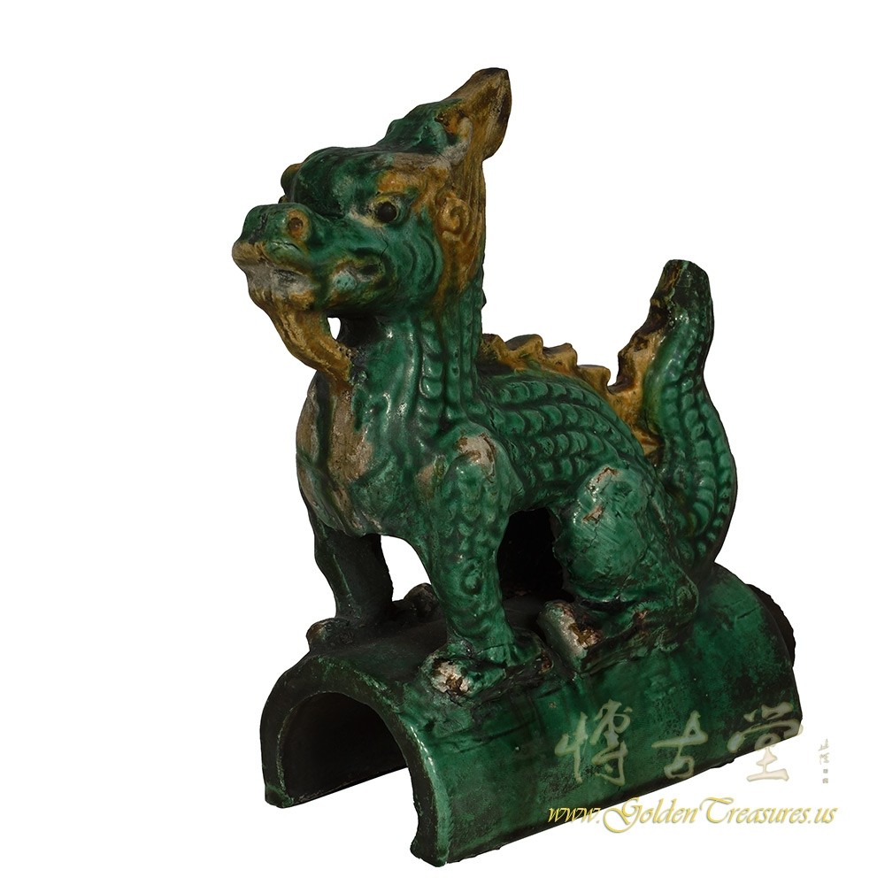 Vintage Chinese Glazed Ceramic Dragon Roof Tile
