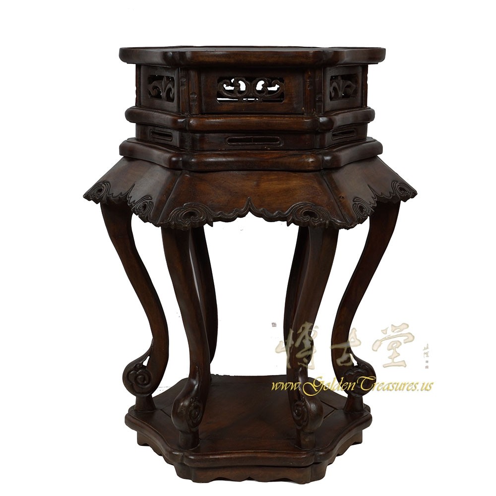 Antique Chinese Carved Rosewood Pedestal Table/Plant Stand