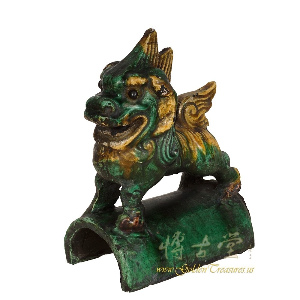 Vintage Chinese Glazed Ceramic Dragon Roof Tile