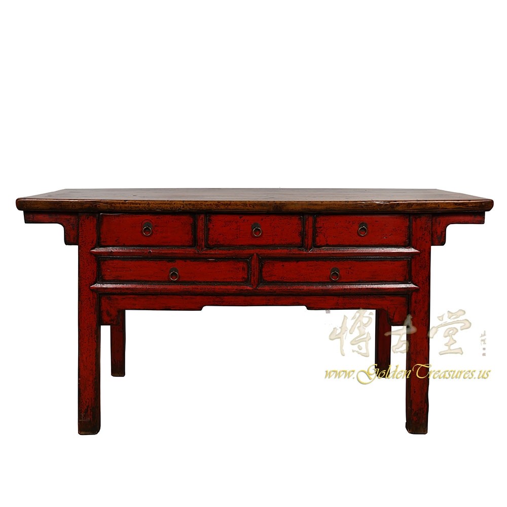 Antique Chinese Red Lacquered Console Table/Sideboard