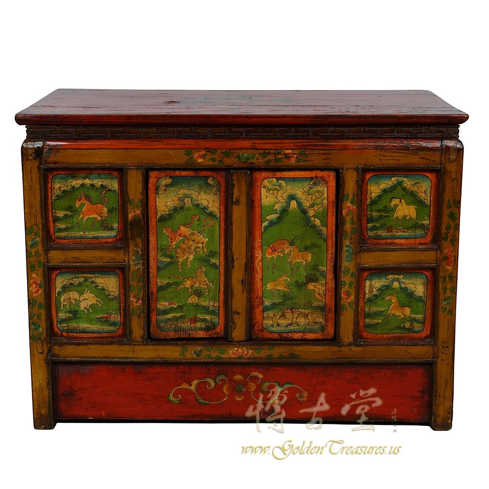 Antique Tibetan Colorful Chest, Coffee Table