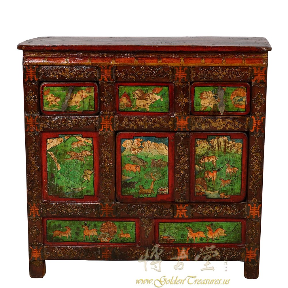 Antique Tibetan Colorful Painted Chest