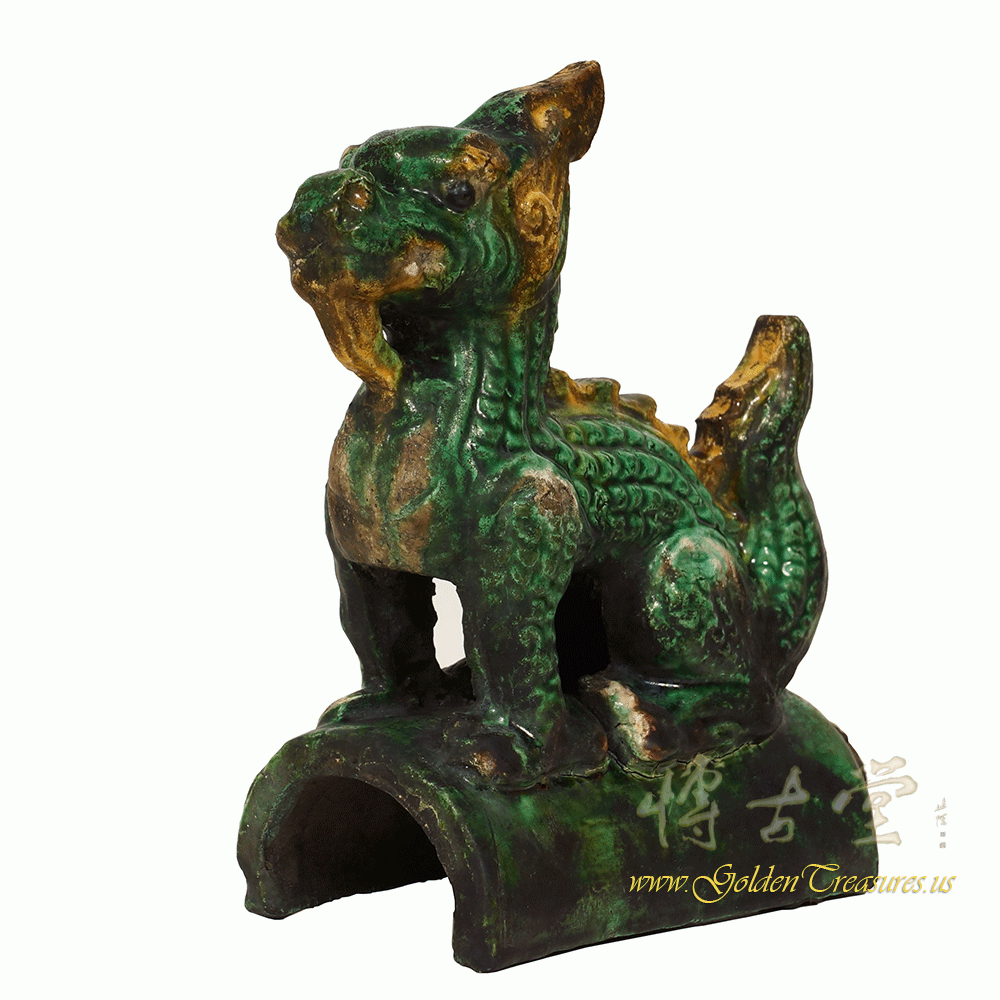 Vintage Chinese Glazed Ceramic Dragon Roof Tile