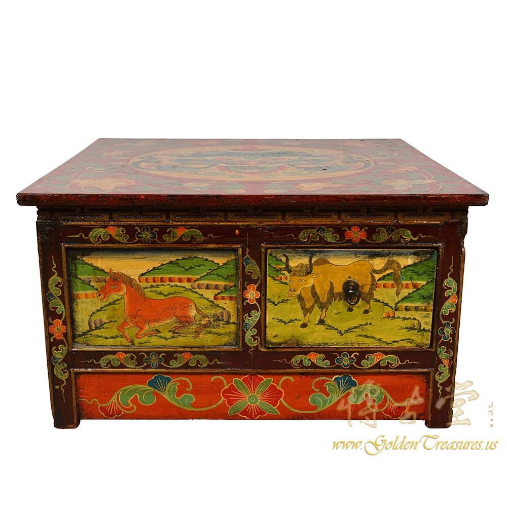 Antique Tibetan Painted Square Coffee Table 