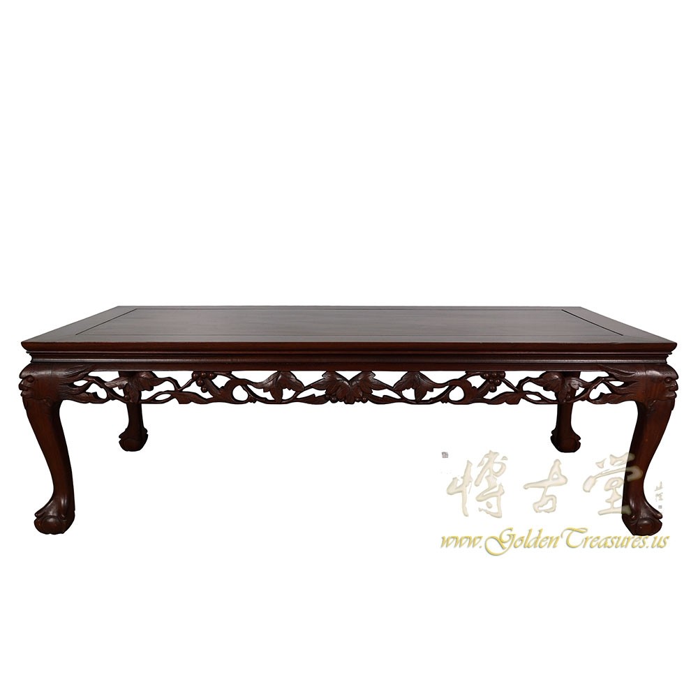 Vintage Chinese Rosewood Fruit Motif Coffee Table