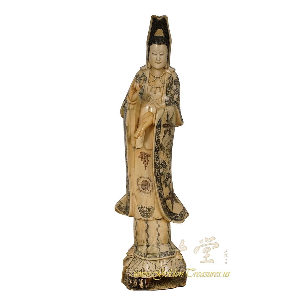 Antique Chinese Carved Bone Kwan Yin Statue