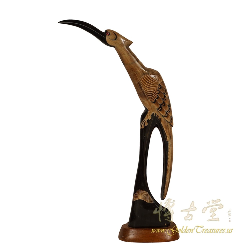 Antique Chinese OX Horn Carved Crane 