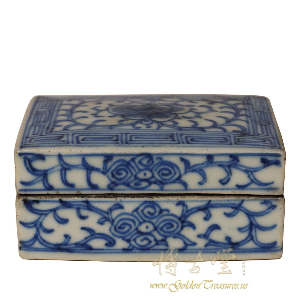 Rare Antique Chinese Blue and White Porcelain Ink Box