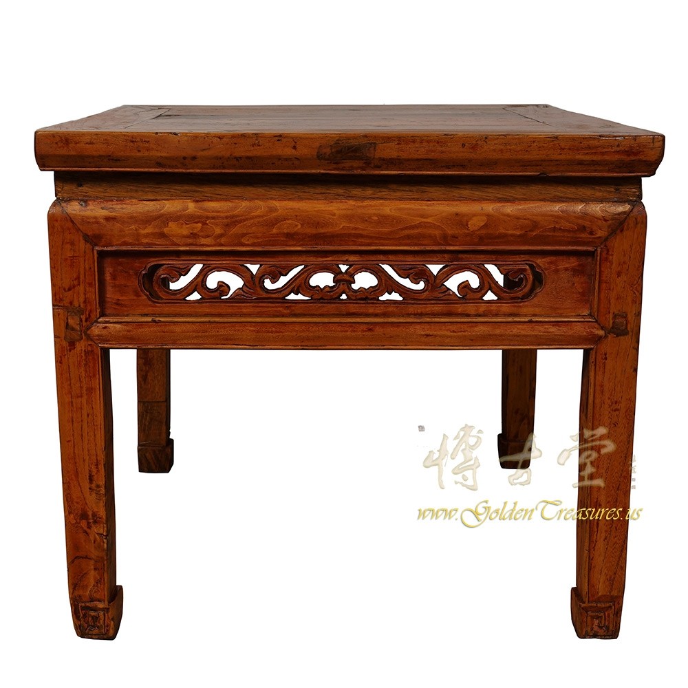 Antique Chinese Carved Meditation Stool/End Table 