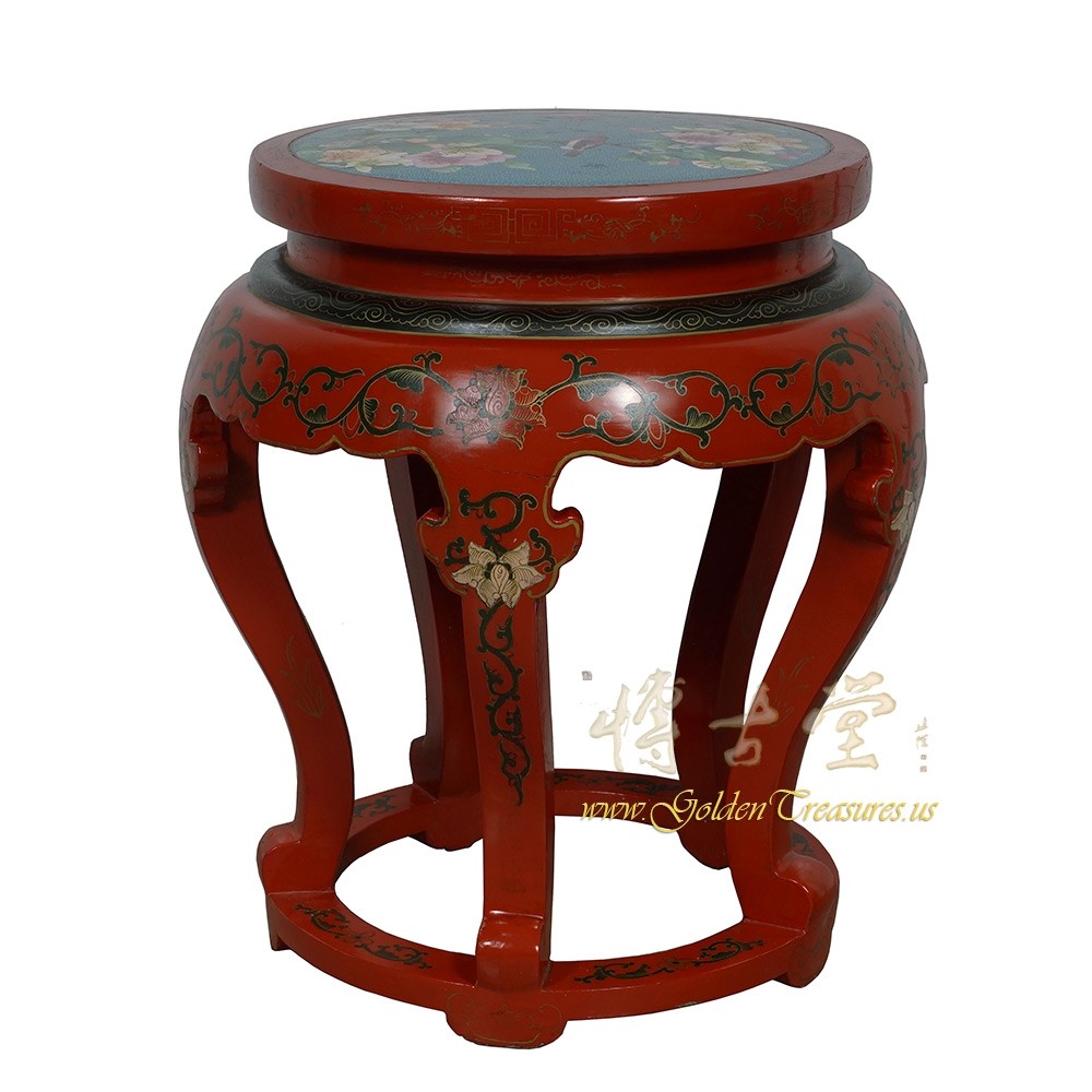 Antique Chinese Cloisonne Top End Table/Stool