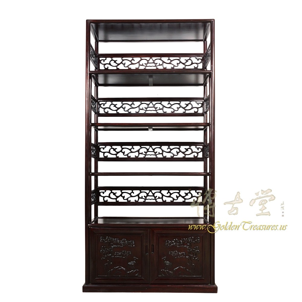 Vintage Chinese Hand Carved Rosewood Book Shelf/Display Cabinet