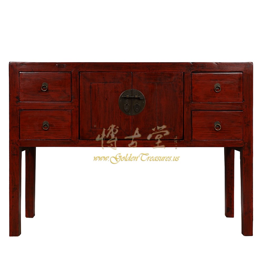Antique Chinese Red Lacquered Entry Console Side Table Chinese