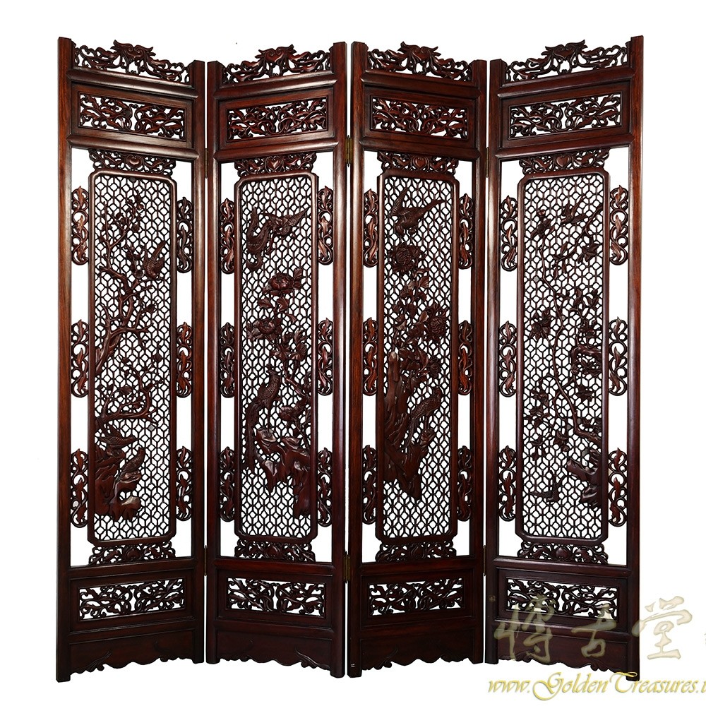 Antique Chinese Rosewood Open Carved Screen/Room Divider
