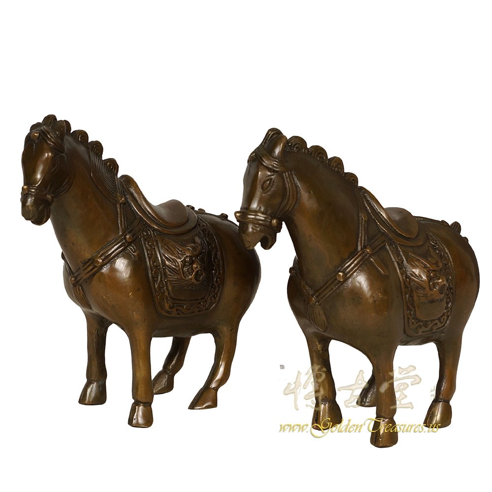 Vintage Chinese Bronze Tang Horse Statue - pair