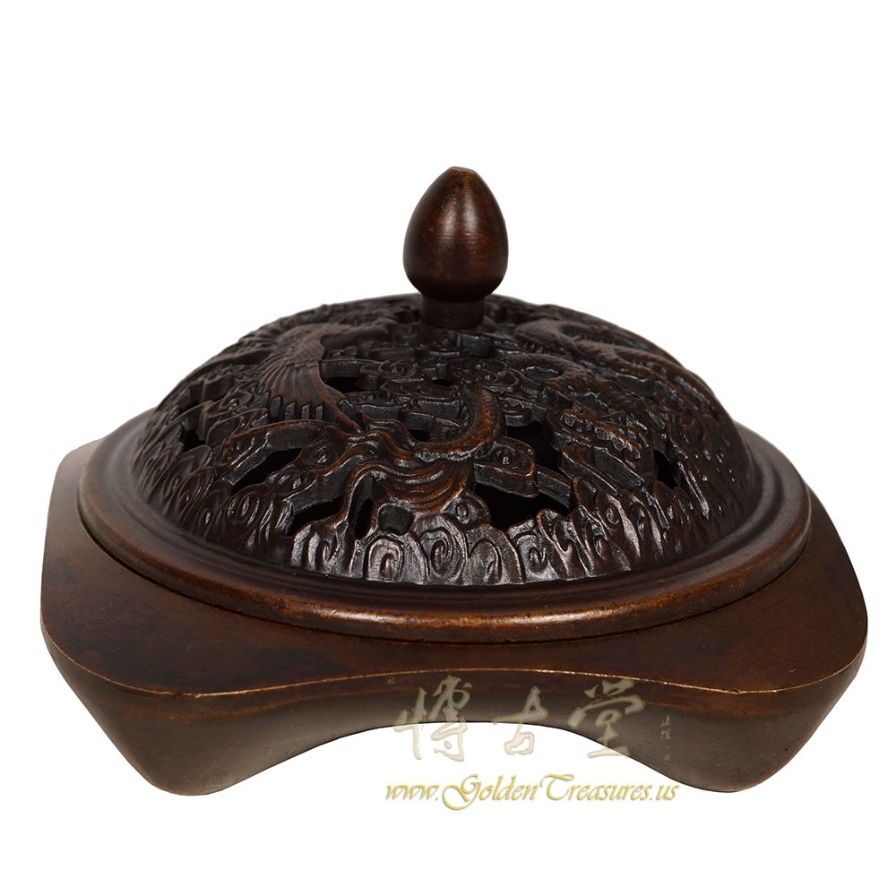 Antique Chinese Bronze Dragon Incense Burner with mark