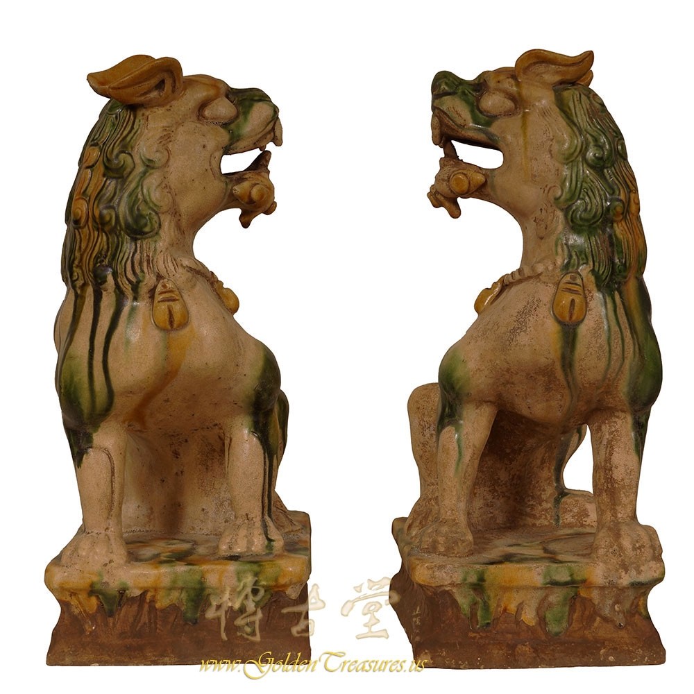Early 20th Century Chinese Ceramic Glaze Foo Dog Pair