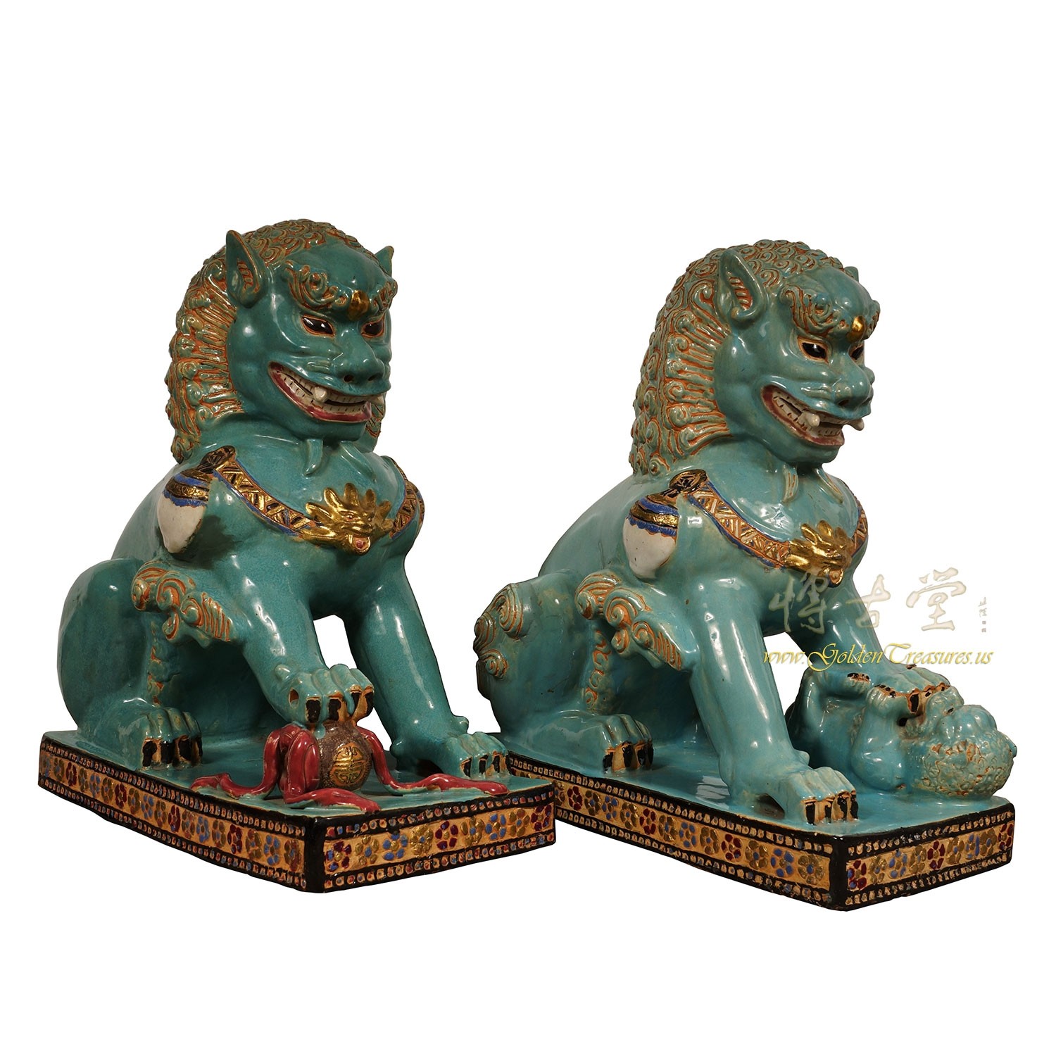 Antique Chinese Color Glazed Ceramic Foo Dog a Pair
