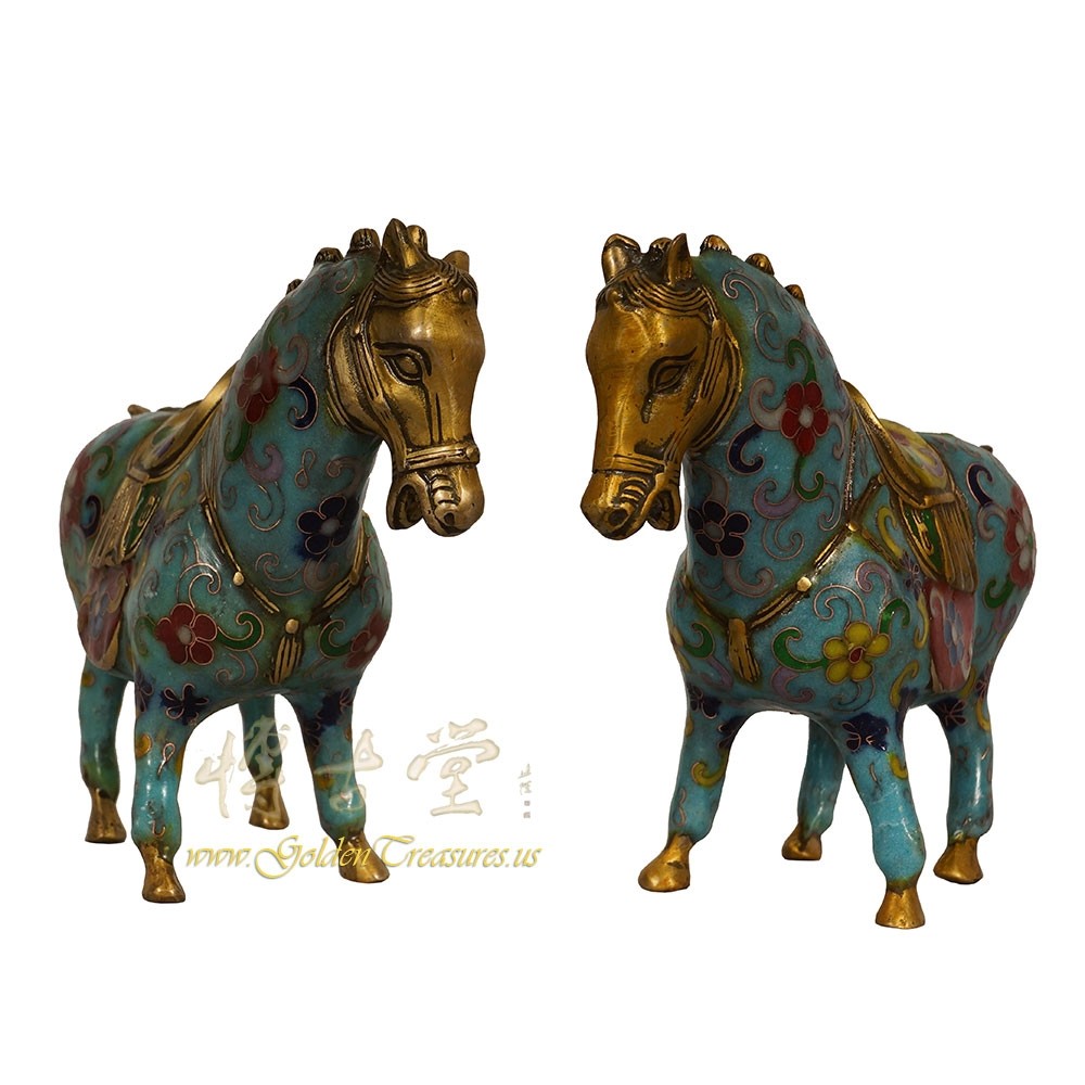 Vintage Chinese Hand Made Cloisonne Horse Statuary - Pair