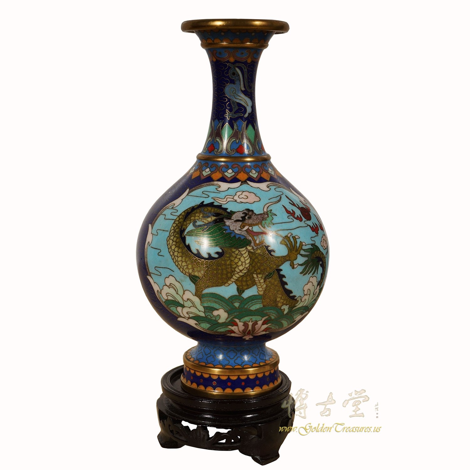 Vintage Chinese Cloisonne Dragon and Phoenix Vase