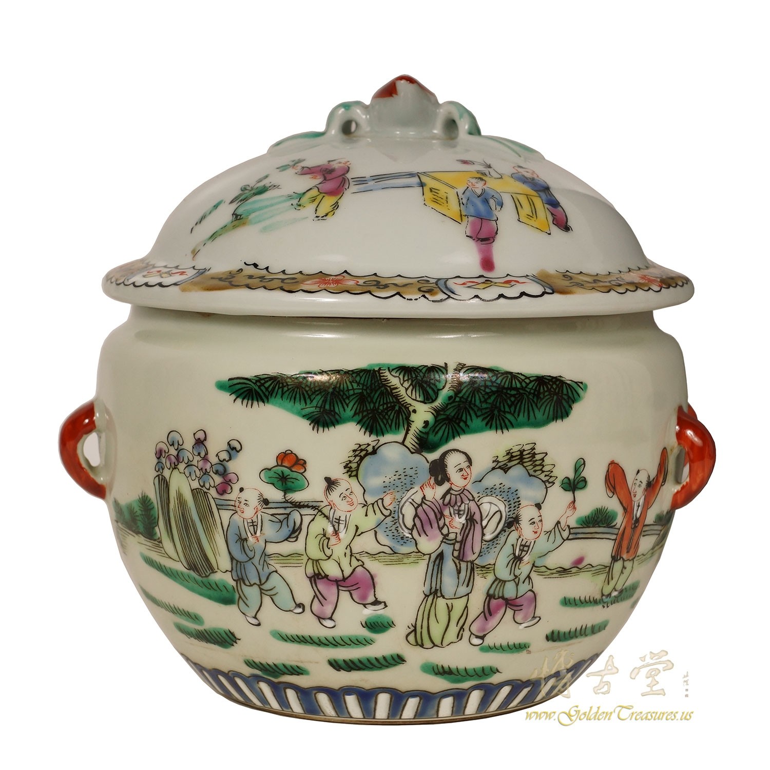 Vintage Chinese Famille Rose Porcelain Jar with Lid