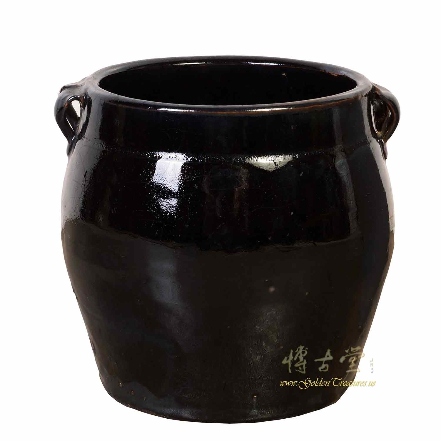 Vintage Chinese Black Glaze Pottery Urn