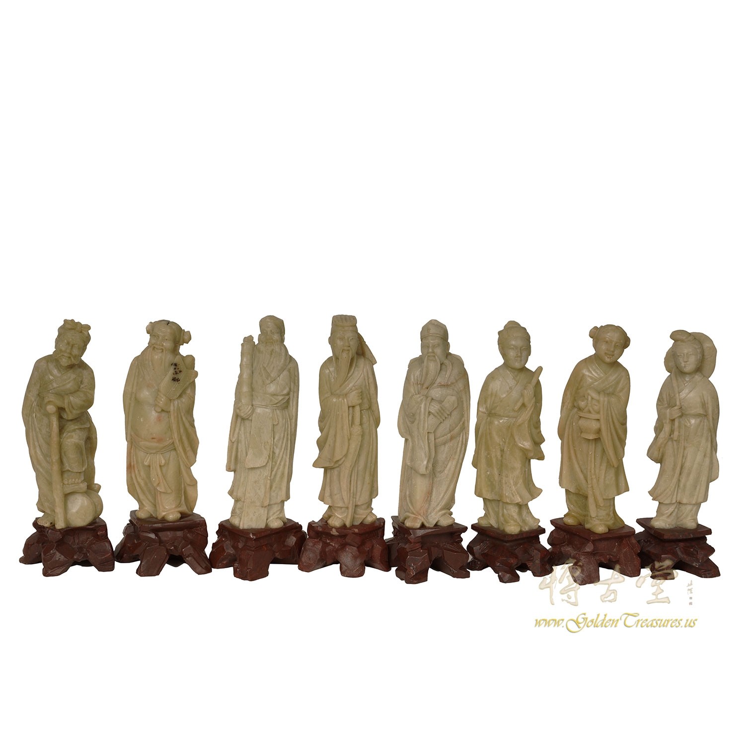 Early 20 Century Chinese Jade Carved 8 Immortals God Statues