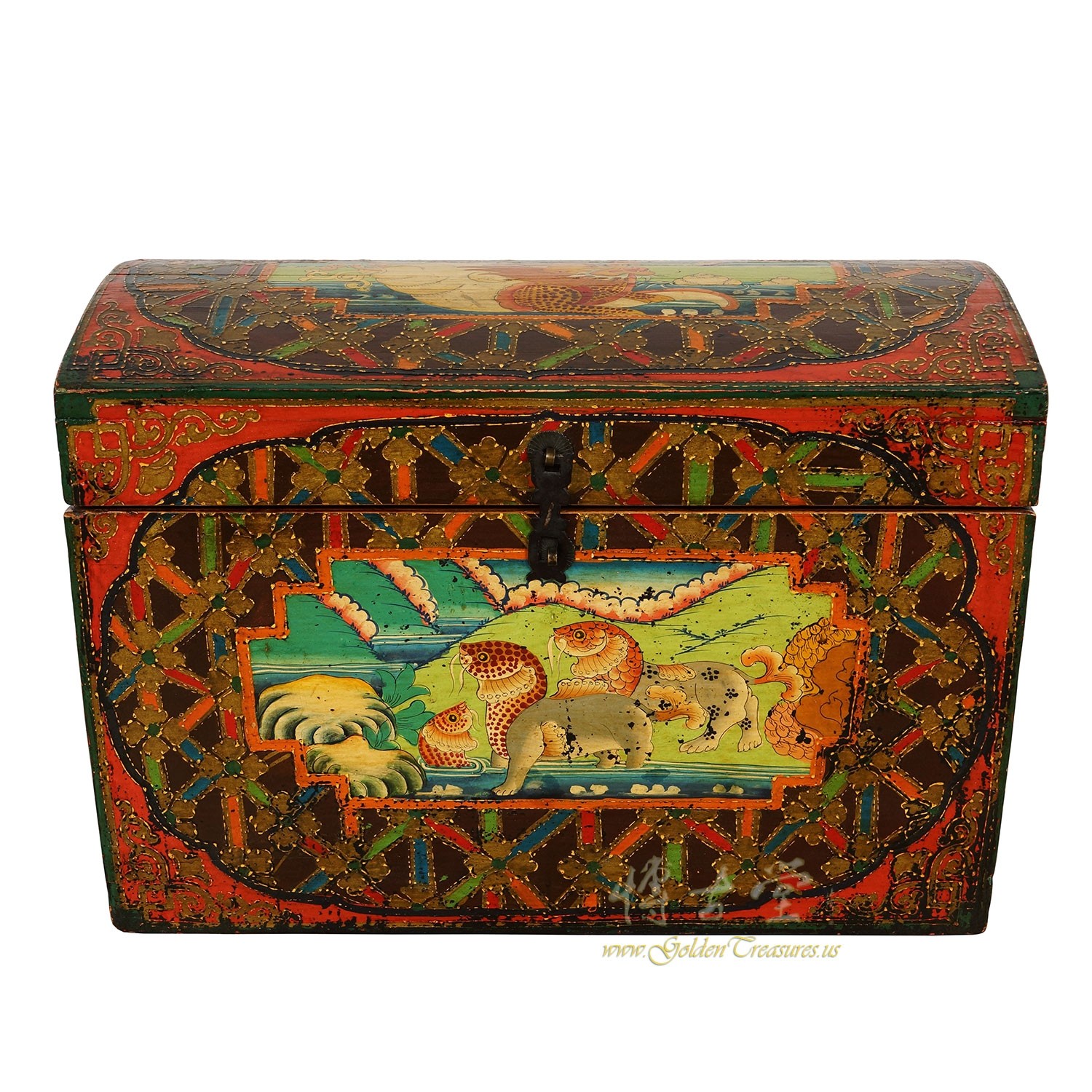 20 Century Tibetan Hand Painted Trunk/Box