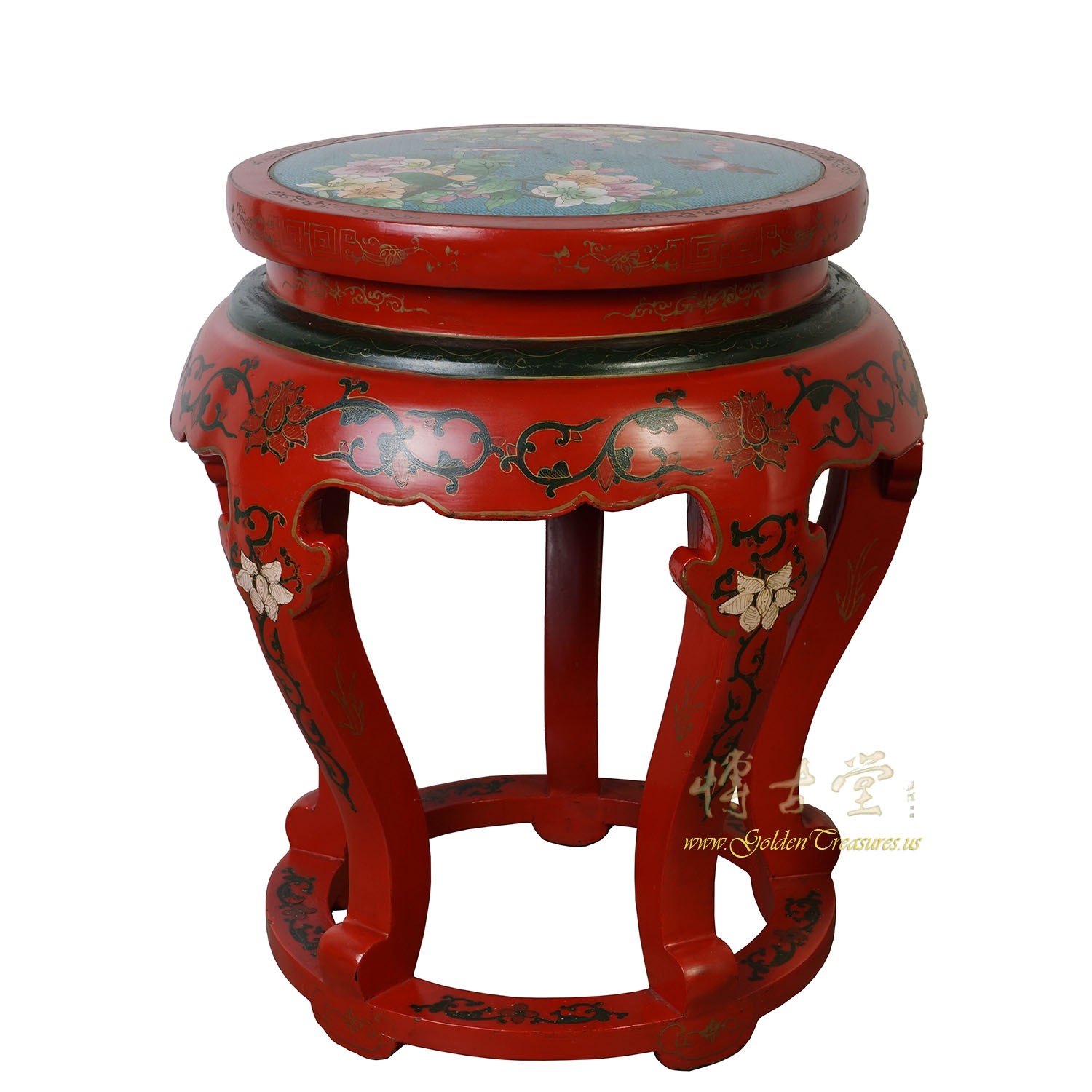 Antique Chinese Cloisonne Top End Table/Stool